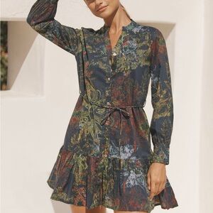 Anthropologie Multicolor Botanical Long Sleeve Dress Large NWT